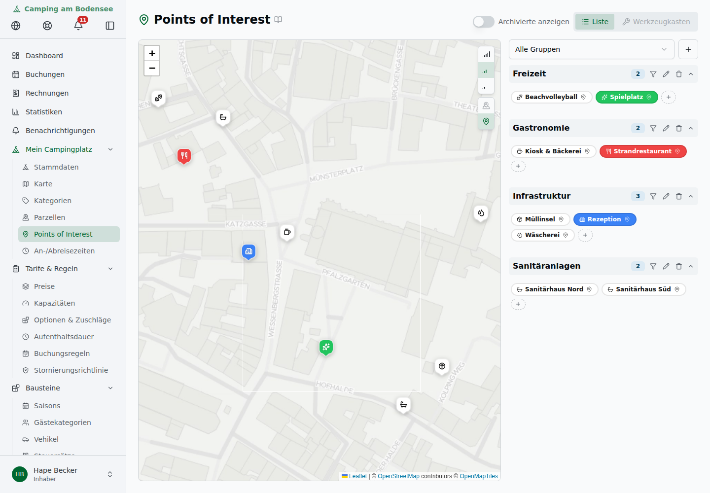 Points of Interest mit Karte und nach Gruppen sortierter Pill-Liste