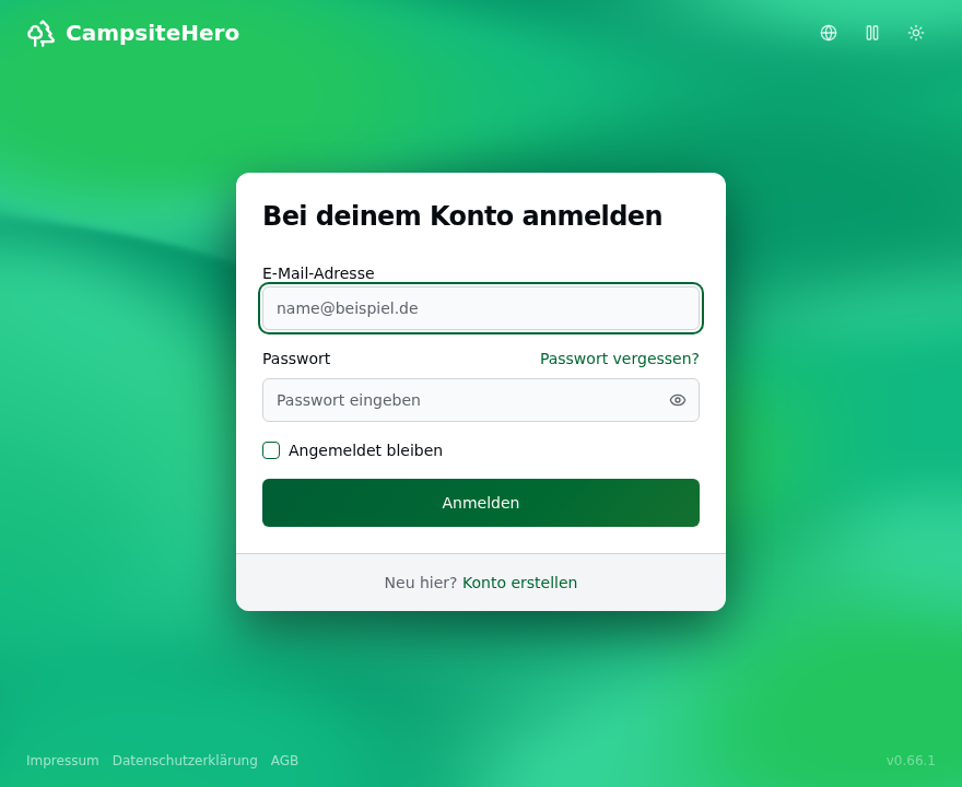 Login-Seite mit E-Mail- und Passwort-Feldern