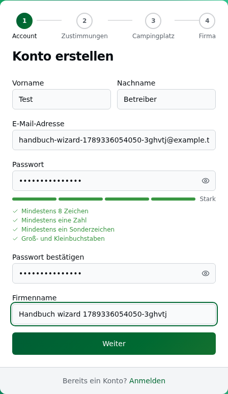 Registrierung Schritt 1 – Account-Daten